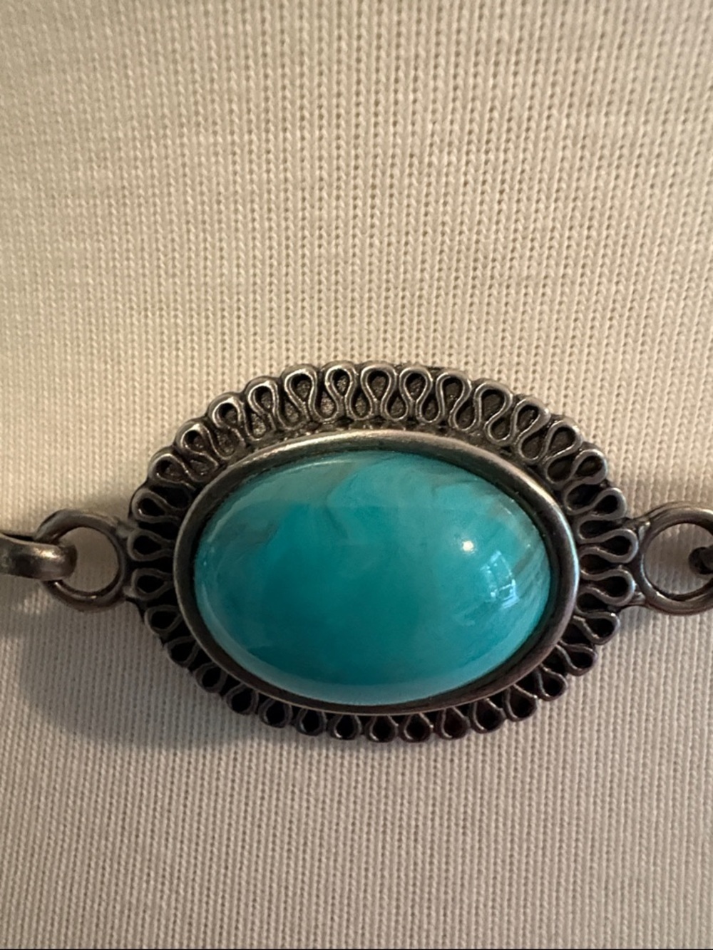 Turquoise Stone and silver Oval Link Waist Belt - - Picture 5 of 6
